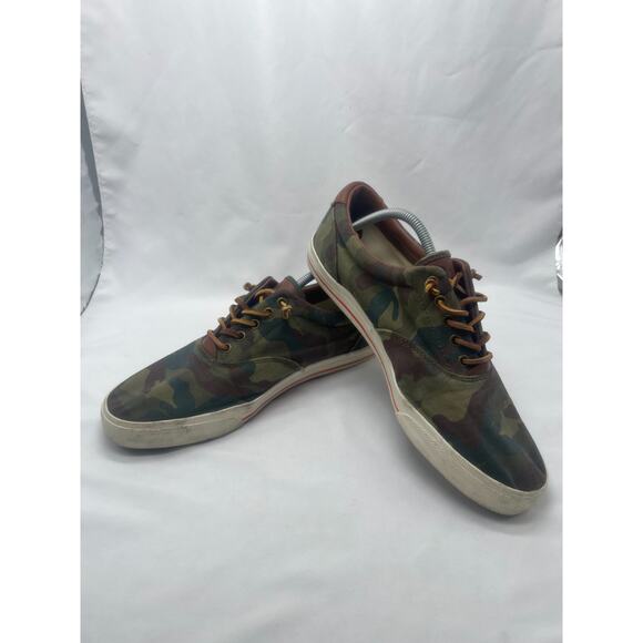 Mens Polo Ralph Lauren Vaughn Canvas Sneakers Green Camo Red Pony Size 12 D - Picture 7 of 10